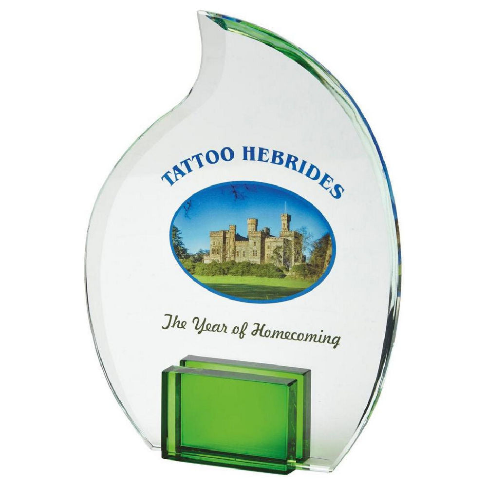 Crystal Flame Award with Green Stand for Colour Print (In Presentation Case)