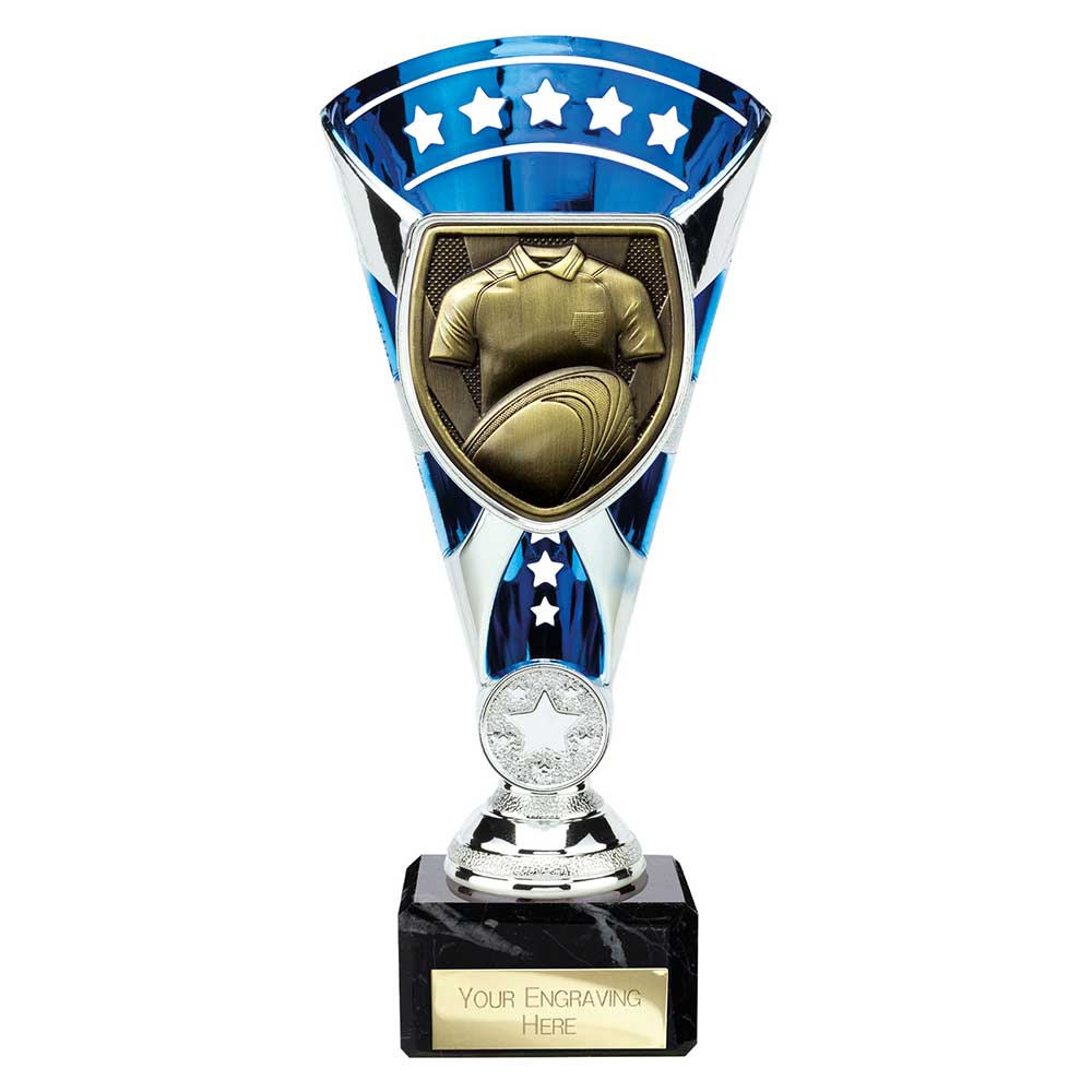 Cobra Star Cup Rugby Shirt & Ball Silver & Blue 210mm