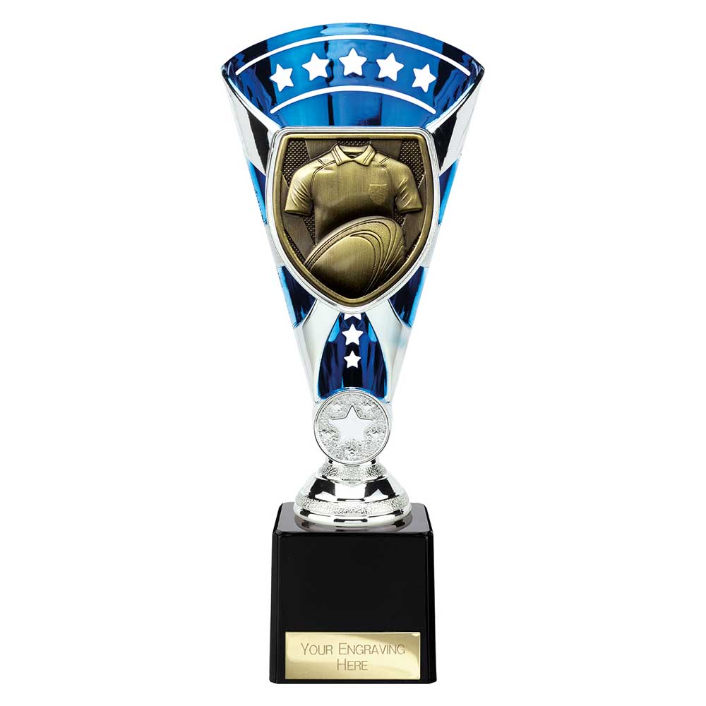 Cobra Star Cup Rugby Shirt & Ball Silver & Blue 230mm