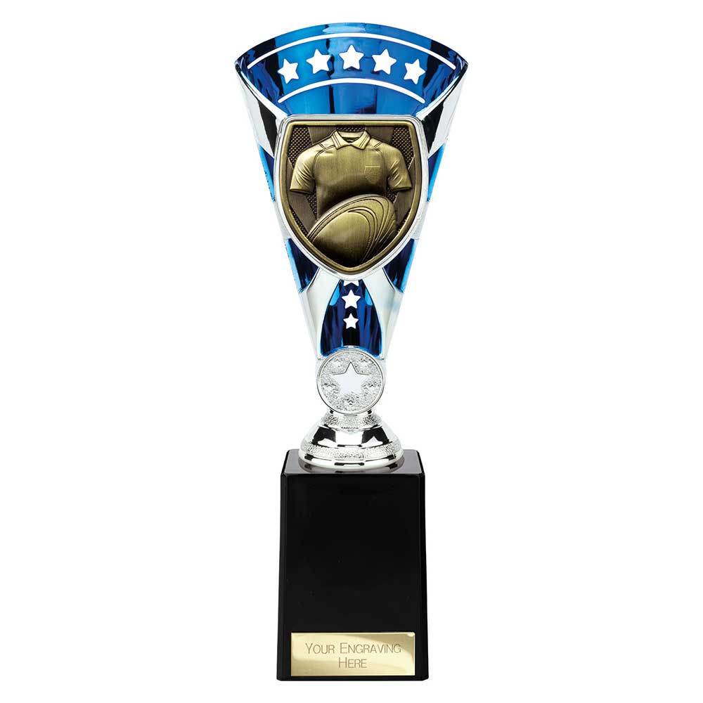 Cobra Star Cup Rugby Shirt & Ball Silver & Blue 255mm