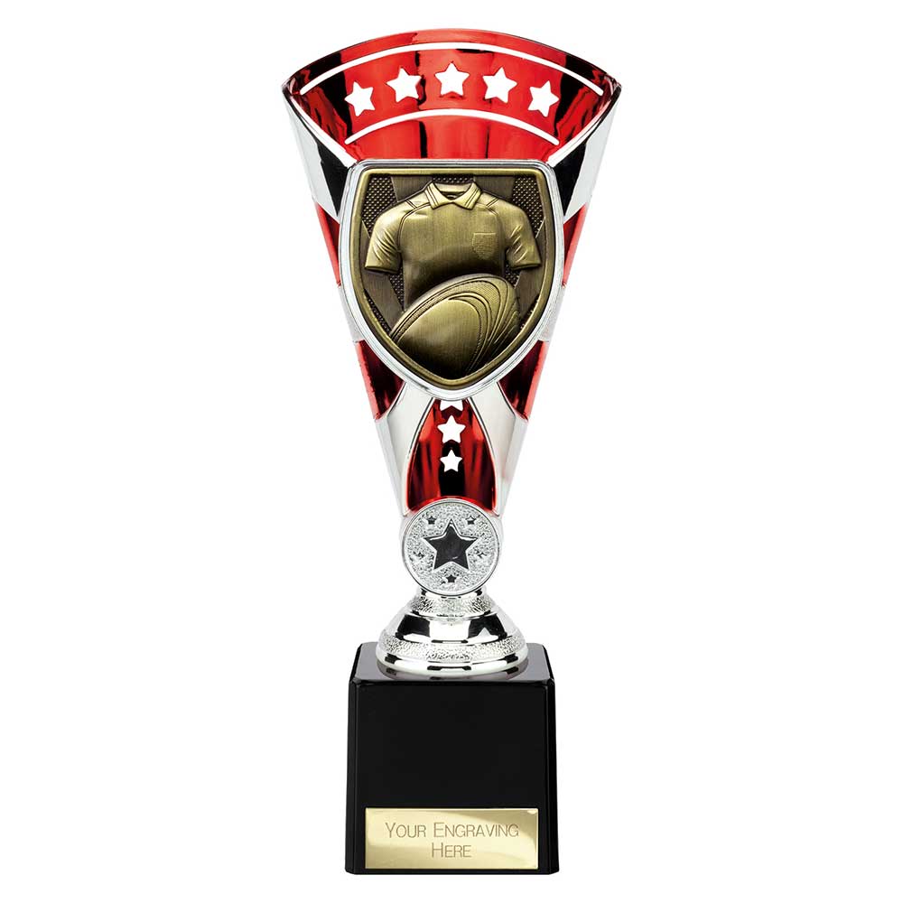 Cobra Star Cup Rugby Shirt & Ball Silver & Red 230mm