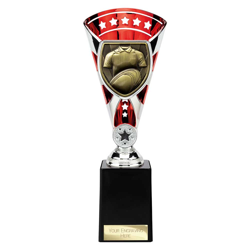 Cobra Star Cup Rugby Shirt & Ball Silver & Red 255mm