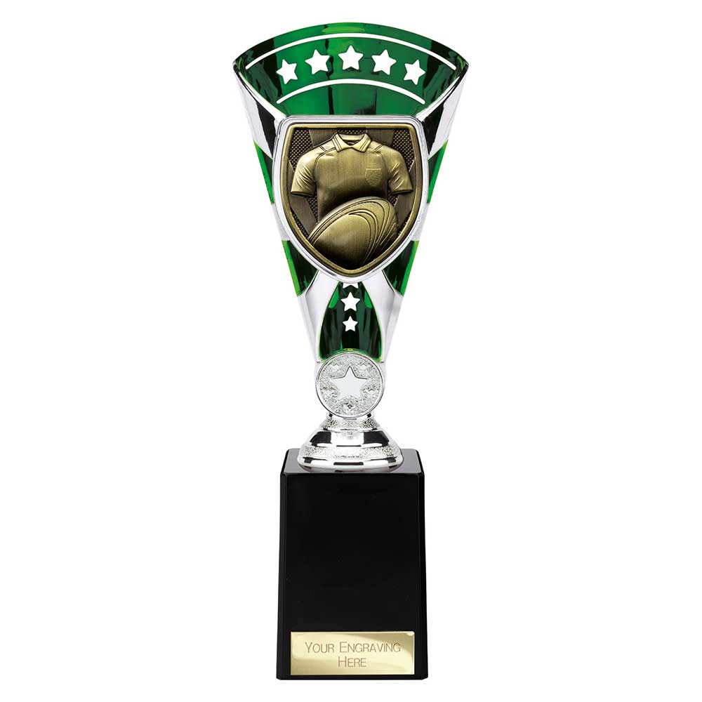 Cobra Star Cup Rugby Shirt & Ball Silver & Green 255mm