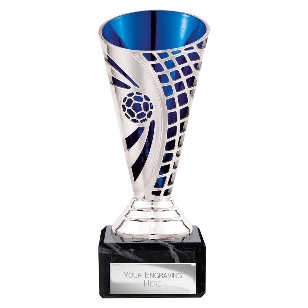 Defender Football Trophy Cup Silver & Blue 150mm