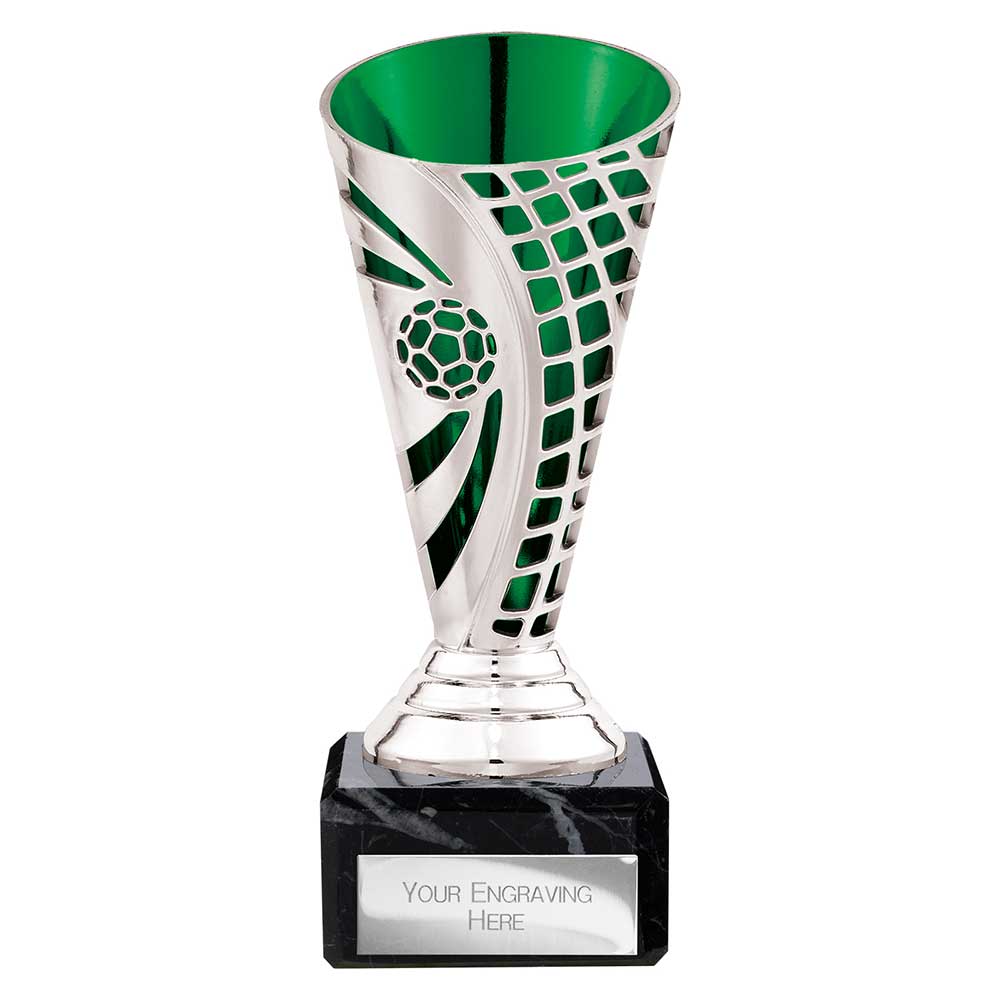 Defender Football Trophy Cup Silver & Green 150mm