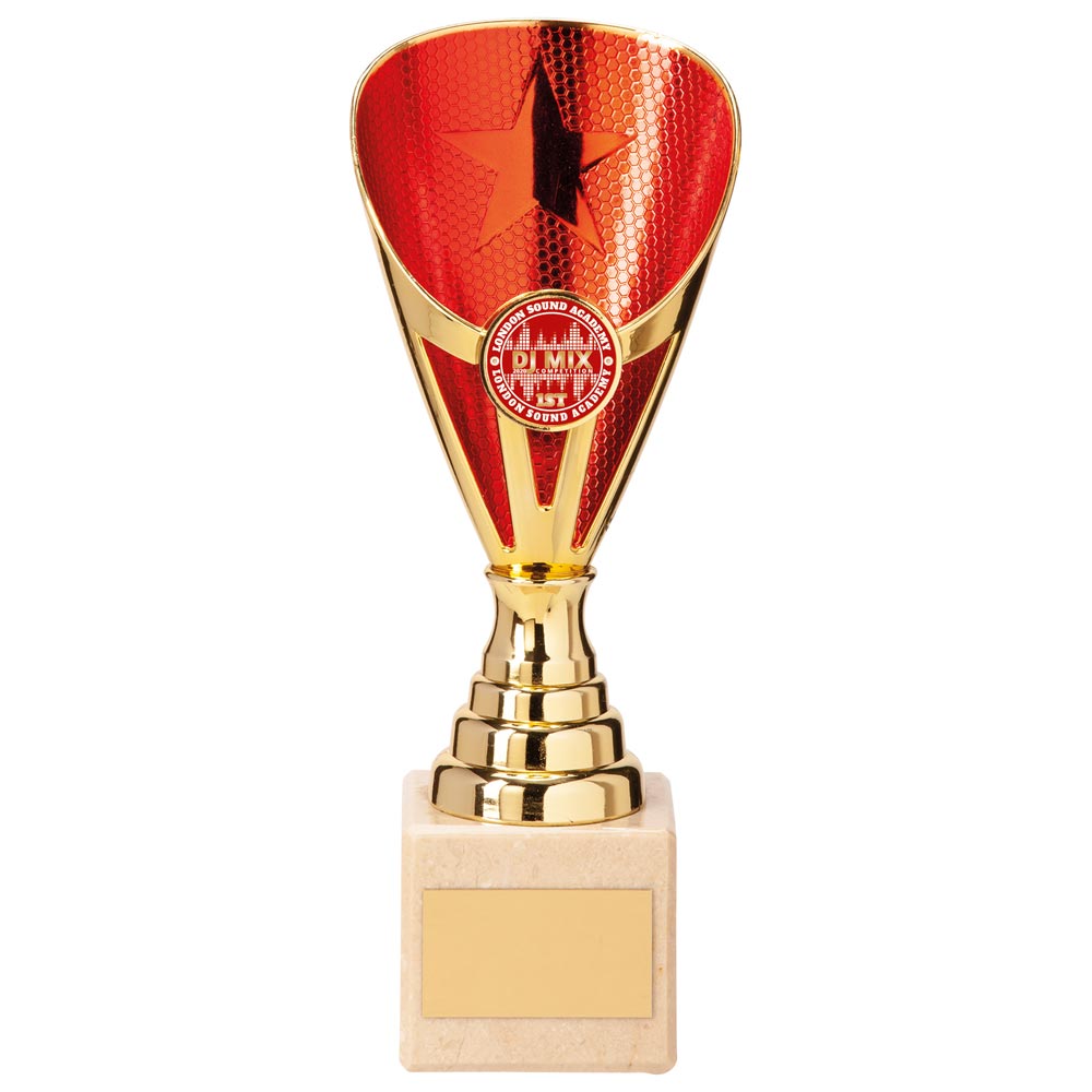 Rising Stars Premium Plastic Trophy Gold & Red 205mm