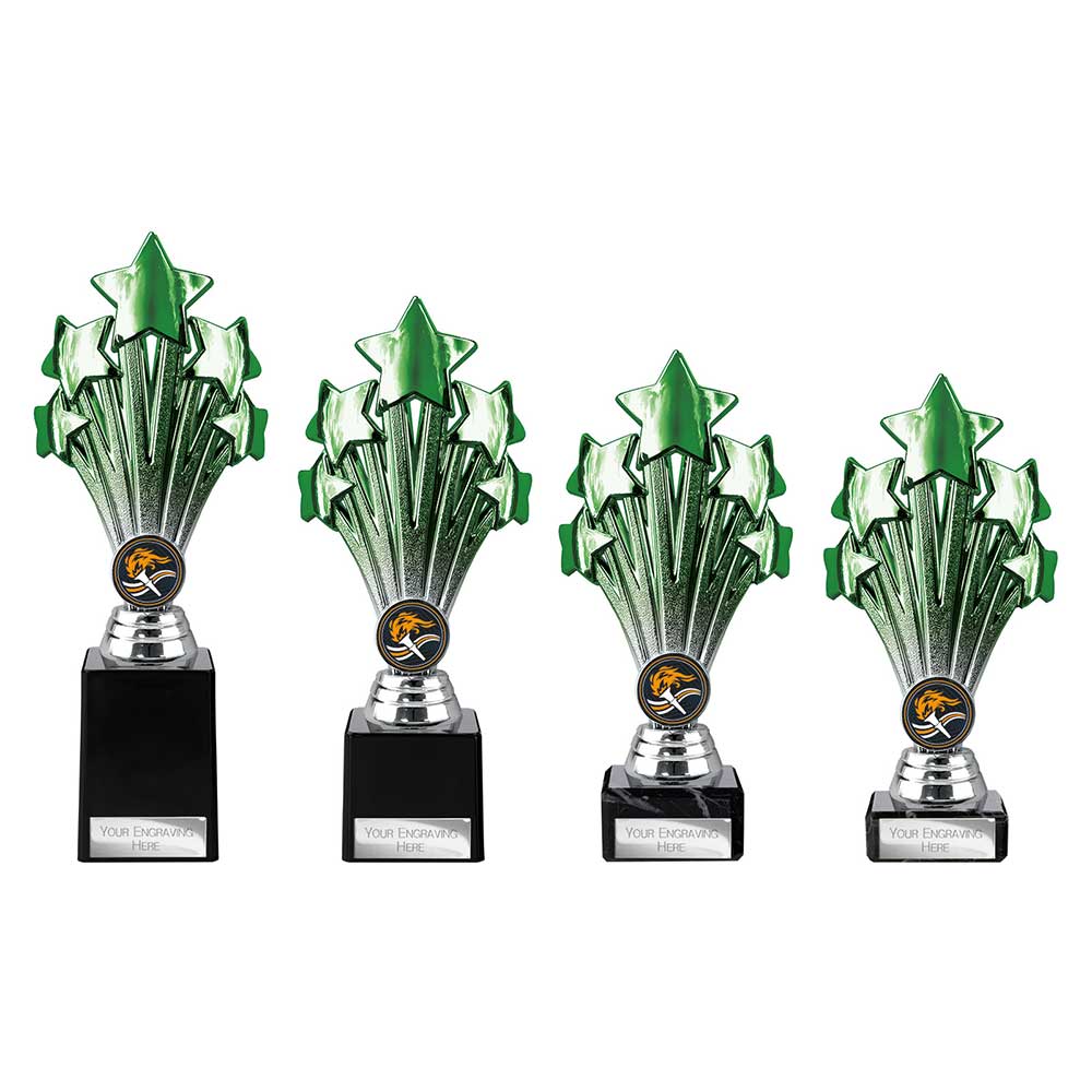 5 Star Trophy Green and Silver 190mm