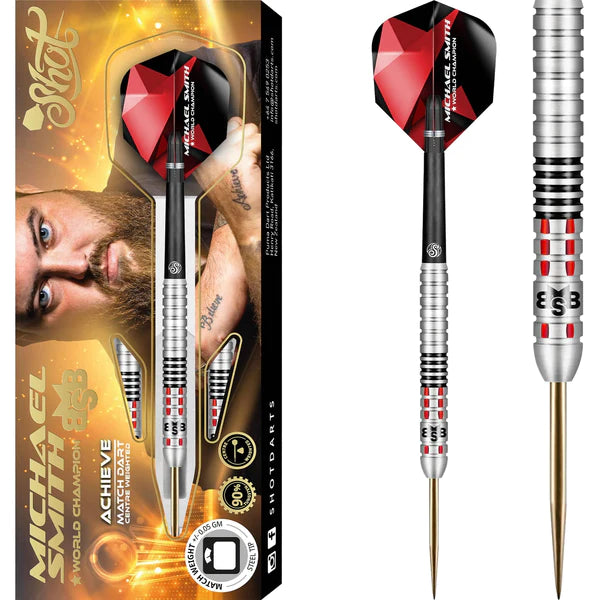 Shot - Shot Michael Smith Darts - Steel Tip Tungsten - Centre Weighted - Bully Boy - Achieve