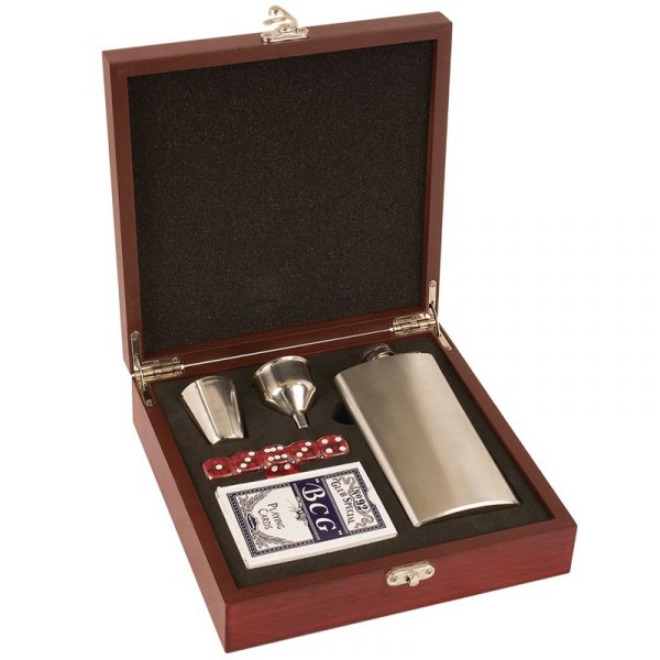 Rosewood Finish Flask Set